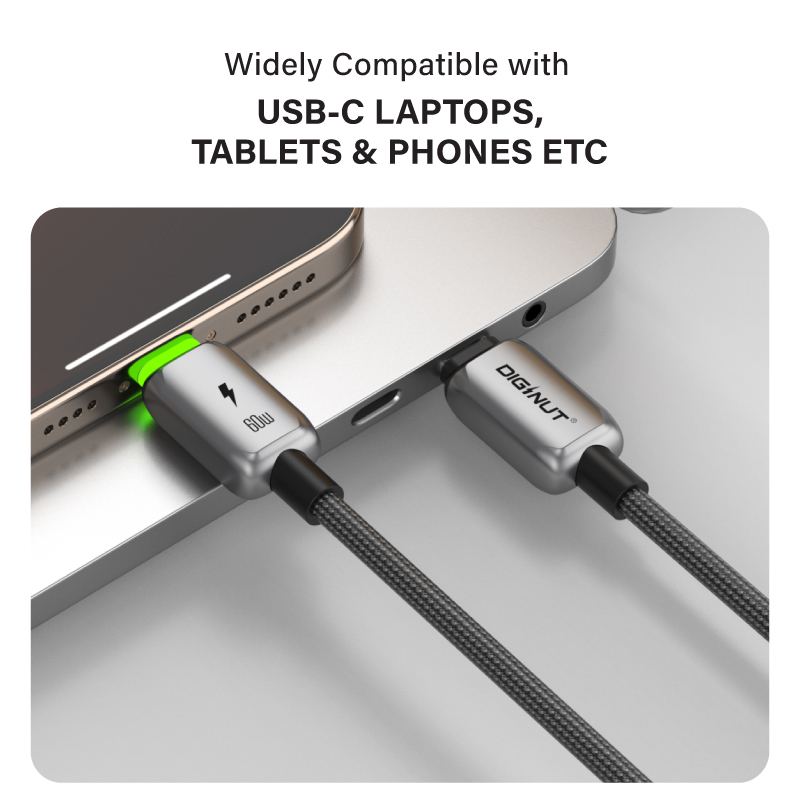 Diginut BC-1237C/BC-2037C/BC-3037C Type-C To Type-C Zinc Alloy Data Cable 60W 1.2M Grey