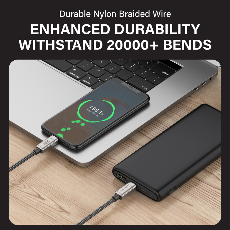 Diginut BC-1250C/BC-2050C Type-C To Type-C Zinc Alloy Magnetic Data Cable 60W1.2M/2M Grey