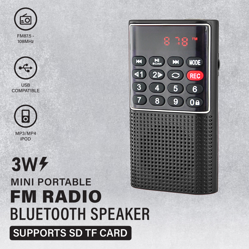 Diginut BM-01 Portable FM Radio Mini Digital Speaker USB Rechargeable Compact Black