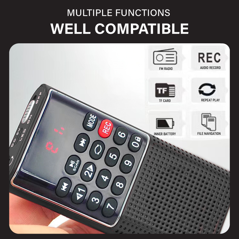 Diginut BM-01 Portable FM Radio Mini Digital Speaker USB Rechargeable Compact Black