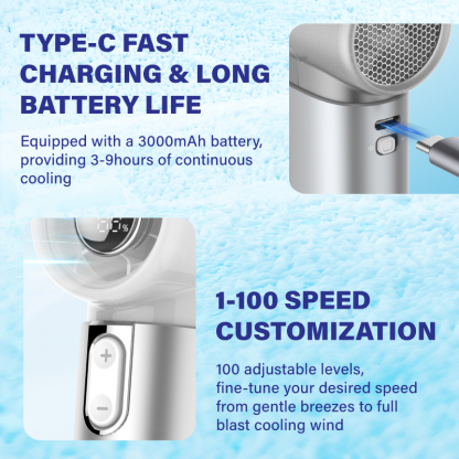 Gadget Mix Diginut CL-83 Metal High-Speed Handheld Fan With Digital Display Grey