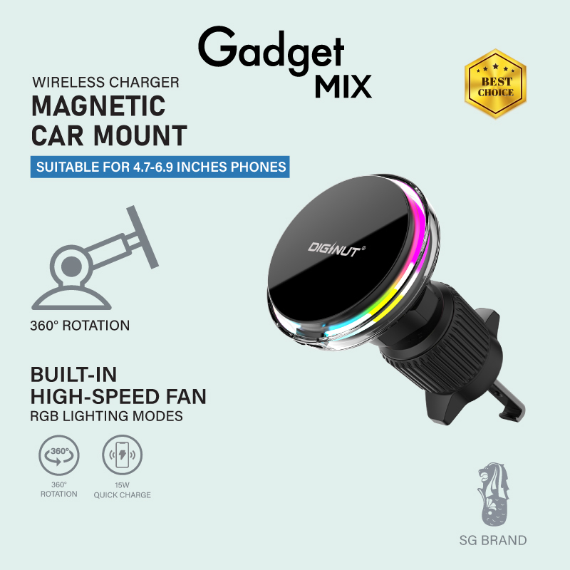 Gadget Mix Diginut CW-20 Wireless Car Mount with Ambient Light/Black