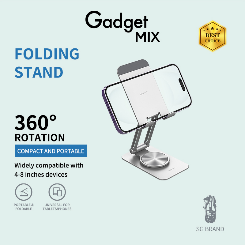 Gadget Mix Diginut DJ-21 Foldable & 360-Degree Rotation Phone Stand Silver/Grey