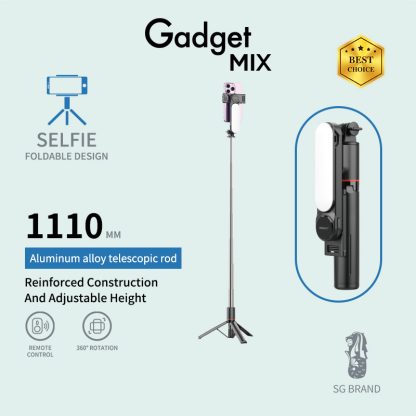 GadgetMIX Diginut DT-08 Beauty Light Aluminum Alloy Telescopic Selfie Stick with Adjustable Height Detachable Fill Light