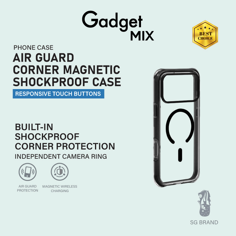 Gadget Mix Diginut iP17 Pro Max Magnetic Rotating Stand/ Hybrid / Skin Feel /Shockproof/Transparent Case Black/Clear