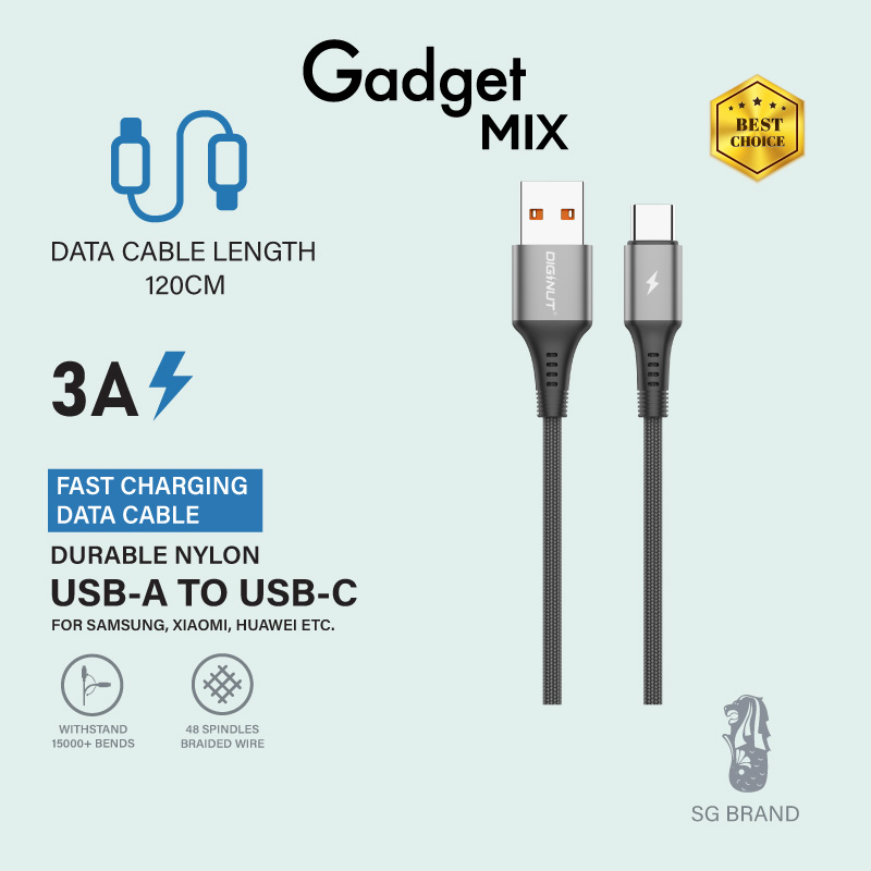 Gadget Mix Diginut BA-1238C USB-A To Type-C /BA-1238R To Micro /BC-1238C/BC-0238C Aluminum Alloy Data Cable 3A 1.2M