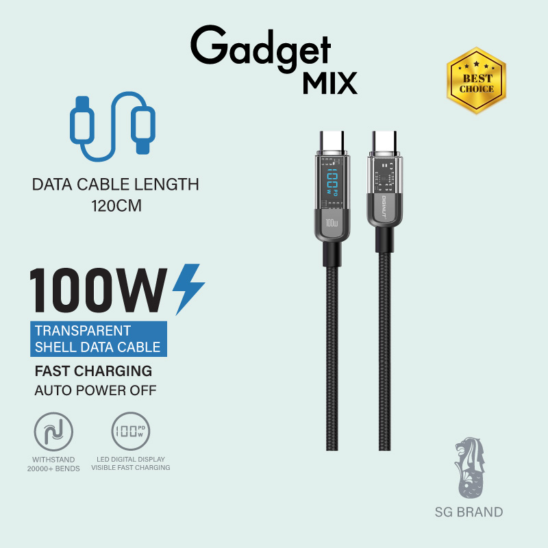Gadget Mix Diginut BC-1230L Type-c To L 30W / BC-1230C Type-C To Type-C 100W 1.2M Black Intelligent Auto Power Off cable