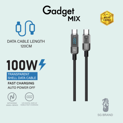 Gadget Mix Diginut BC-1230L Type-c To L 30W / BC-1230C Type-C To Type-C 100W 1.2M Black Intelligent Auto Power Off cable