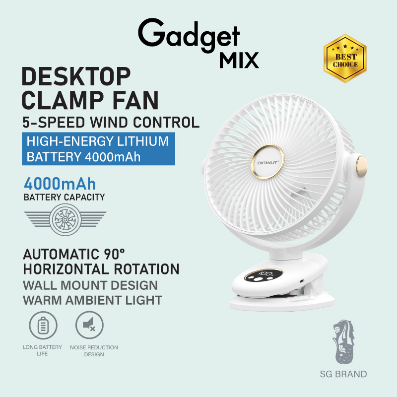 Gadget Mix Diginut CL-67 Automatic Oscillating Clip Fan White