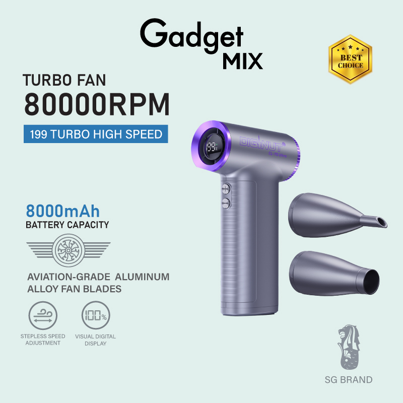 Gadget Mix Diginut CL-70 Ultra Handheld Turbo Fan (Grey) - 199 Speeds, USB Rechargeable, Portable for Cooling at Home or Travel