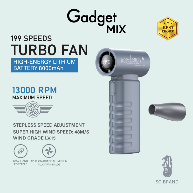 Gadget Mix Diginut CL-90 Ultra199 Speeds Super Power Turbo Fan/Grey