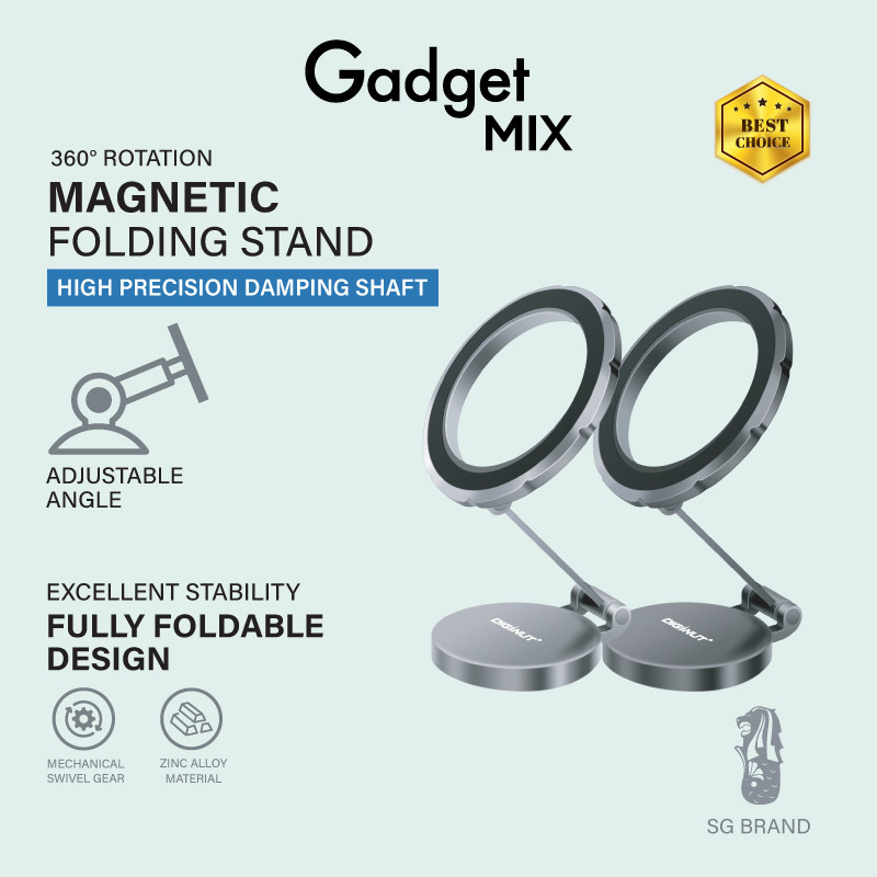 Gadget Mix Diginut DJ-23 360° Rotation Magnetic Folding Phone Stand Grey/Sliver