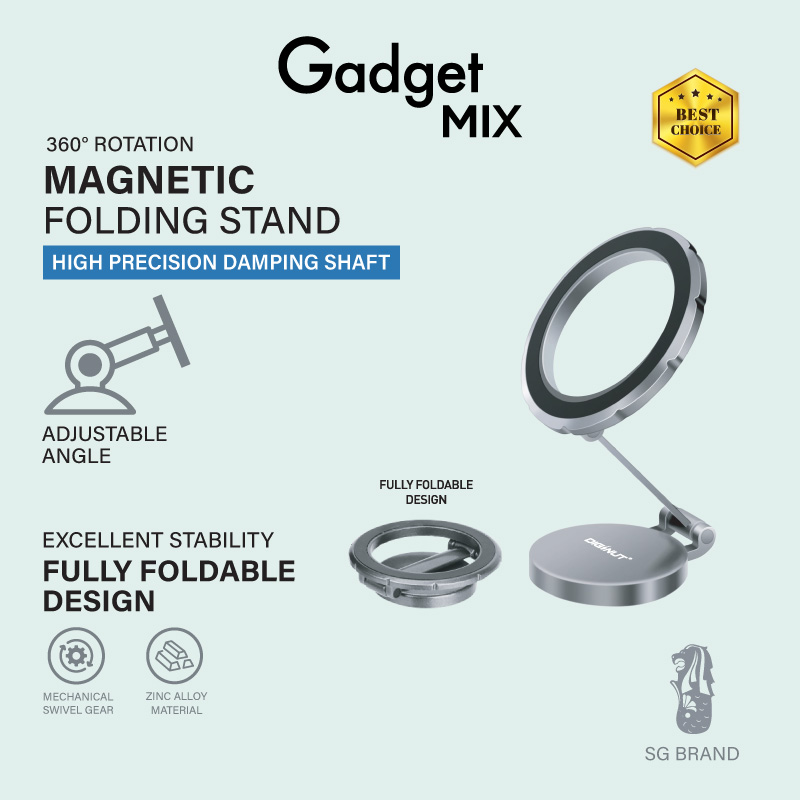 Gadget Mix Diginut DJ-23 360° Rotation Magnetic Folding Phone Stand Grey/Sliver