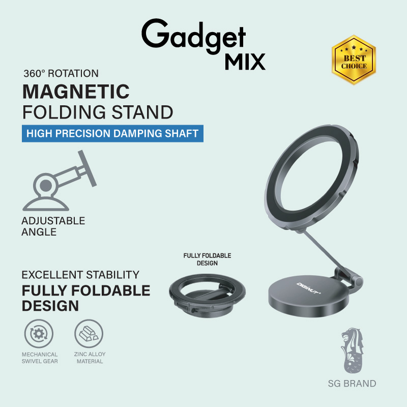 Gadget Mix Diginut DJ-23 360° Rotation Magnetic Folding Phone Stand Grey/Sliver