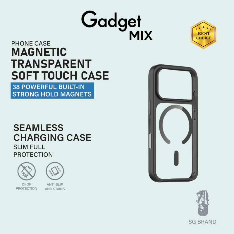 Gadget Mix Diginut iP17 Pro Max Magnetic Rotating Stand/ Hybrid / Skin Feel /Shockproof/Transparent Case Black/Clear