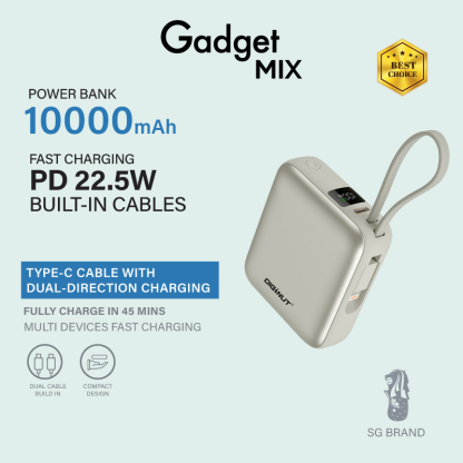 Gadget Mix Diginut P-50 Nano 10000mAh PD20W+22.5W Mini Powerbank With Wire Grey Titanium