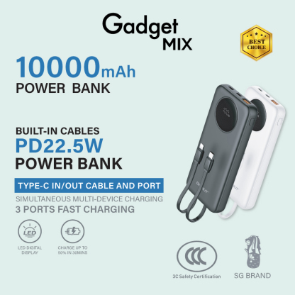 Gadget Mix Diginut PX-11 10000mAh PD 20WPower Bank with Cables