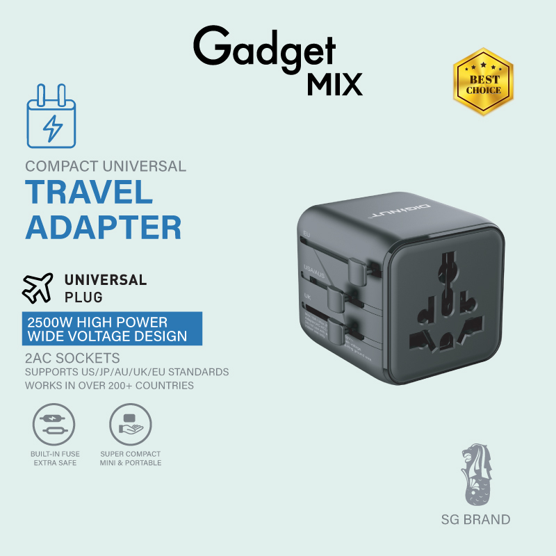 Gadget Mix Diginut TR-12 Mini Universal Travel Adapter Black