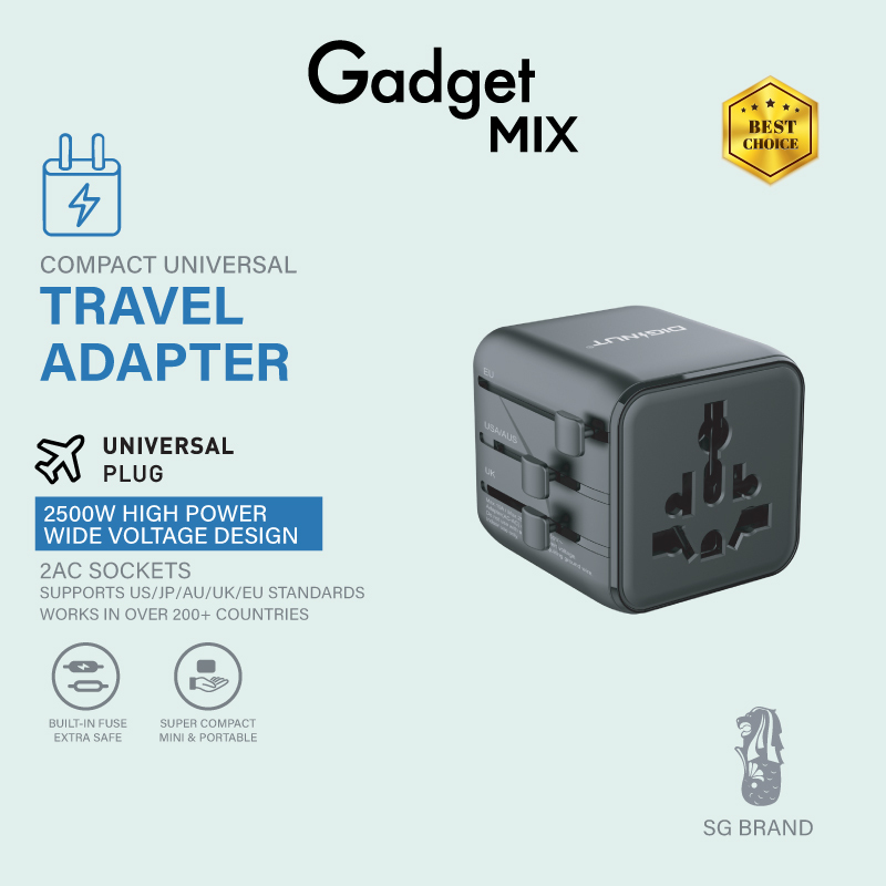 Gadget Mix Diginut TR-12 Mini Universal Travel Adapter Black