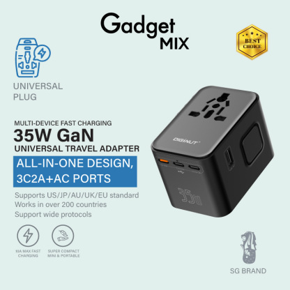 Gadget Mix Diginut TR-08 GaN 35W 2USB-A+3USB-C Travel Plug Black