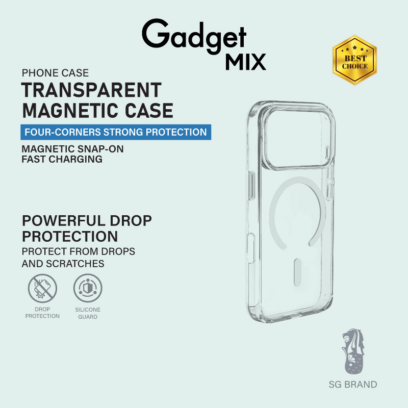 Gadget Mix Diginut iP17 Pro Max Magnetic Rotating Stand/ Hybrid / Skin Feel /Shockproof/Transparent Case Black/Clear