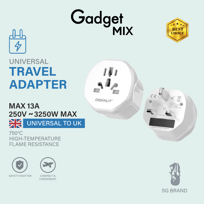 Gadget Mix Diginut UA-20 Universal to UK / UA-21 Universal to US /UA-22 Universal to AU/UA-23 Universal to EU Adapter