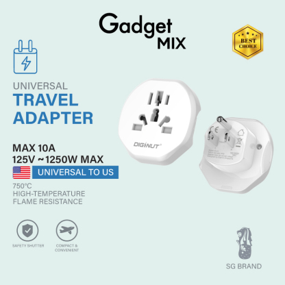 Gadget Mix Diginut UA-20 Universal to UK / UA-21 Universal to US /UA-22 Universal to AU/UA-23 Universal to EU Adapter