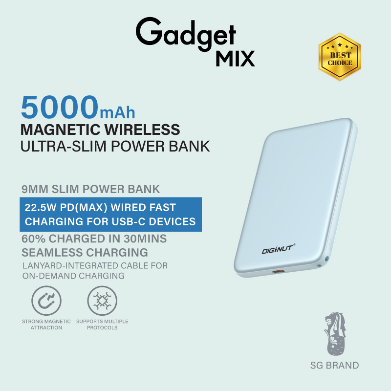 Gadget Mix Diginut W-51 5000mAh Ultra-Slim Magnetic Wireless Charging Power Bank