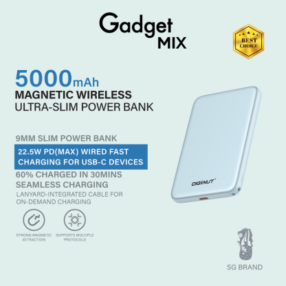 Gadget Mix Diginut W-51 5000mAh Ultra-Slim Magnetic Wireless Charging Power Bank