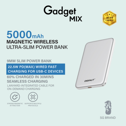 Gadget Mix Diginut W-51 5000mAh Ultra-Slim Magnetic Wireless Charging Power Bank