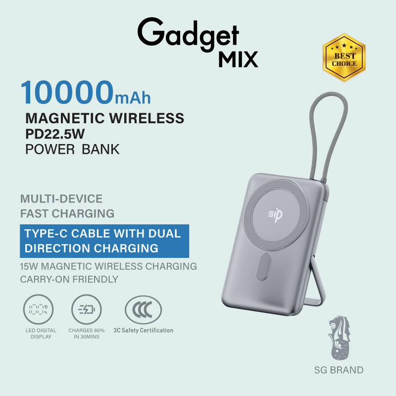 Gadget Mix Diginut W-52 Pro 10000mAh 22.5W Power bank Gray