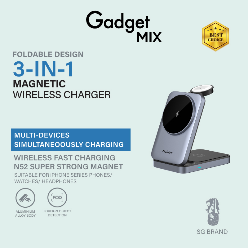 Gadget Mix Diginut W-128 3-1N-1 Wireless Charger Grey