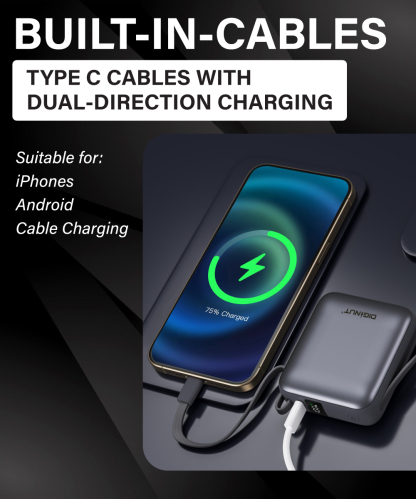 Gadget Mix Diginut P-50 Nano 10000mAh PD20W+22.5W Mini Powerbank With Wire Grey Titanium