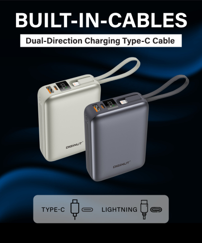 Diginut P-52 Nano Plus 20000mAh PD20W+22.5W Mini Powerbank With Wire Grey Titanium