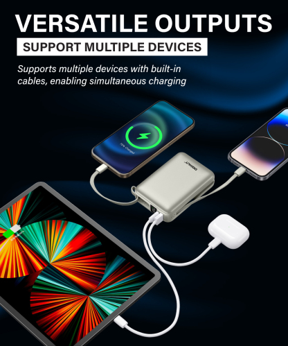 Diginut P-52 Nano Plus 20000mAh PD20W+22.5W Mini Powerbank With Wire Grey Titanium