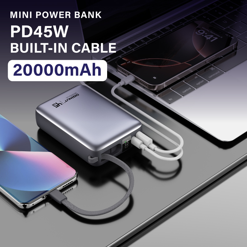 Diginut P-55 PD35W 20000mAh Power Bank With Built-in Cable Titanium Grey