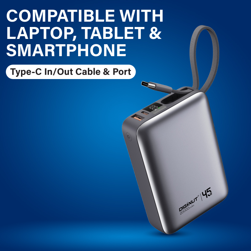 Image 30: Diginut P-55 PD35W 20000mAh Power Bank With Built-in Cable Titanium Grey