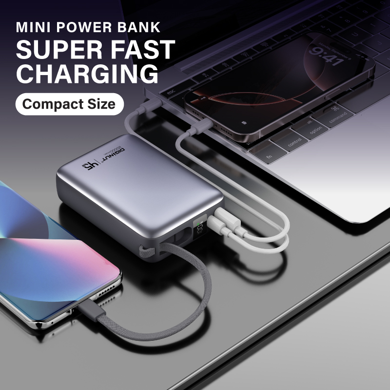 Diginut P-55 PD35W 20000mAh Power Bank With Built-in Cable Titanium Grey
