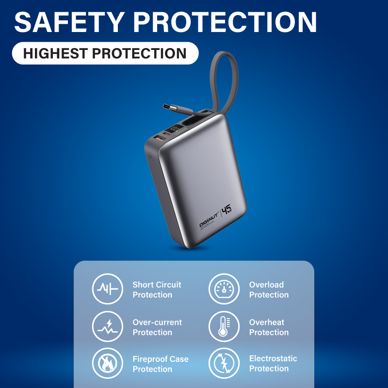 Diginut P-55 PD35W 20000mAh Power Bank With Built-in Cable Titanium Grey