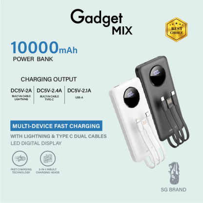 Gadget MIX Diginut PX-10 Powerbank with Cables Black/White 10000mAh fast charging