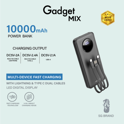 Gadget MIX Diginut PX-10 Powerbank with Cables Black/White 10000mAh fast charging