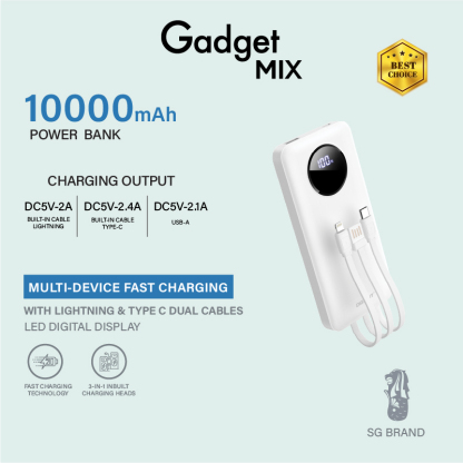 Gadget MIX Diginut PX-10 Powerbank with Cables Black/White 10000mAh fast charging