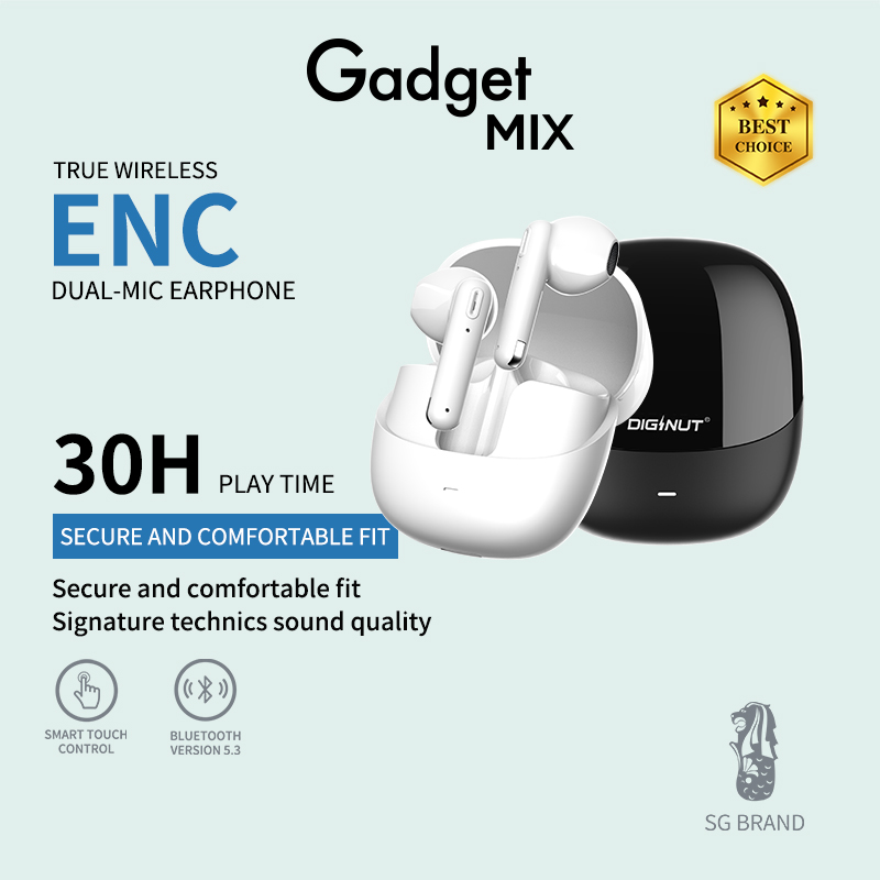 Gadget MIX Diginut T-37 Pro TWS ENC Dual Mic Earbuds Black/White