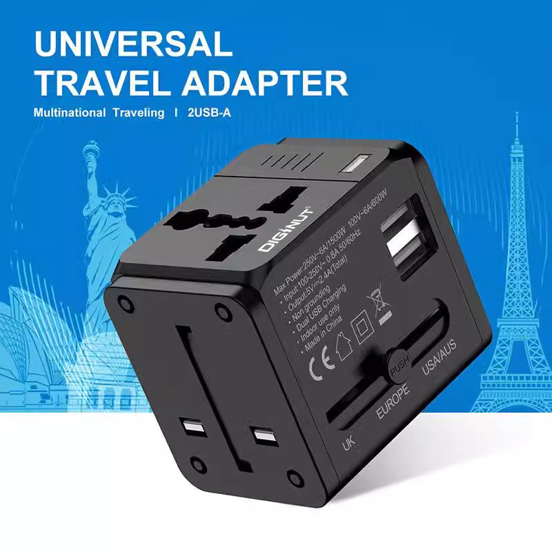 Gadget MIX Diginut TR-05 2 USB-A 2.4A Travel Adapter Black/ Supports More Than 200 Countries