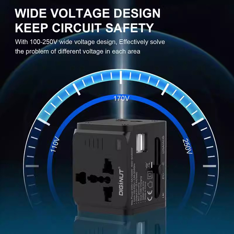 Gadget MIX Diginut TR-05 2 USB-A 2.4A Travel Adapter Black/ Supports More Than 200 Countries