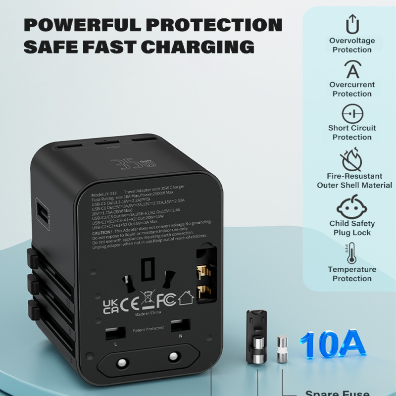 Diginut TR-08 GaN 35W 2USB-A+3USB-C Travel Plug Black