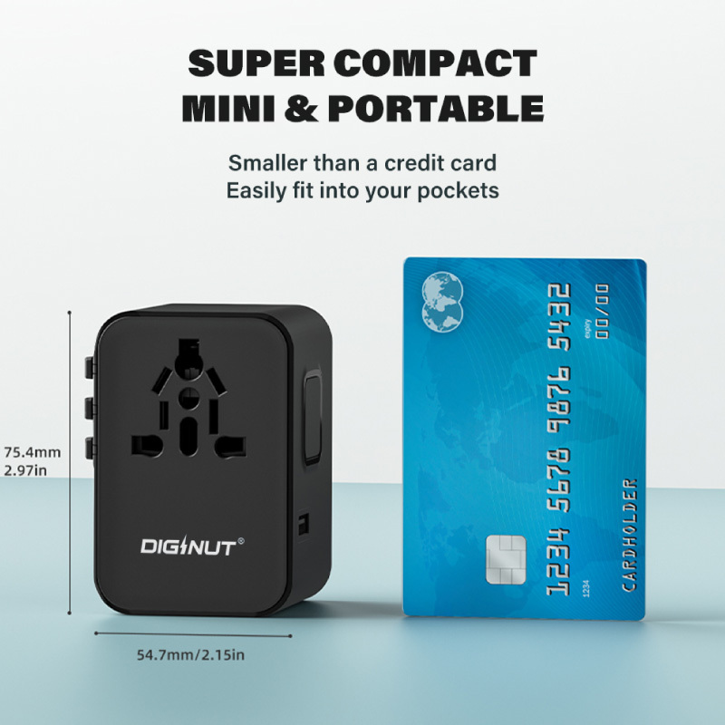 Diginut TR-08 GaN 35W 2USB-A+3USB-C Travel Plug Black