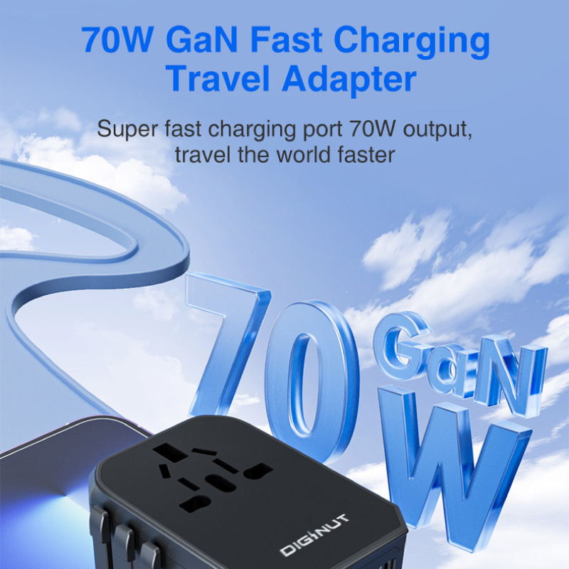 Diginut TR-10 GaN Tech 70W 2USB-A+3USB-C Travel Plug Black