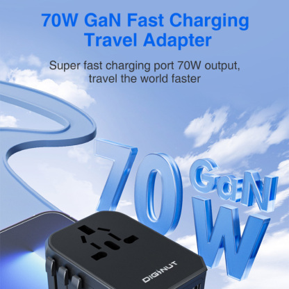 Diginut TR-10 GaN Tech 70W 2USB-A+3USB-C Travel Plug Black