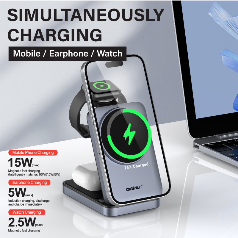 Diginut W-128 3-1N-1 Wireless Charger Grey